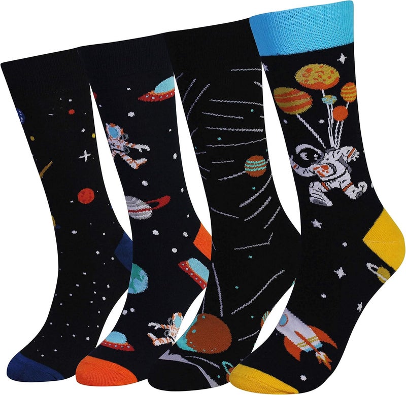 Cansok Men's 2/4 Packs Fun Crazy Novelty Dress Crew Socks - Image 1